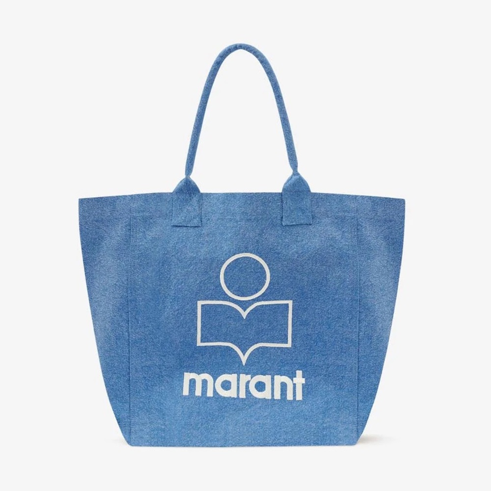New Isabel Marant Yenky Logo Emrbroidered Tote Bag in Canvas Blue